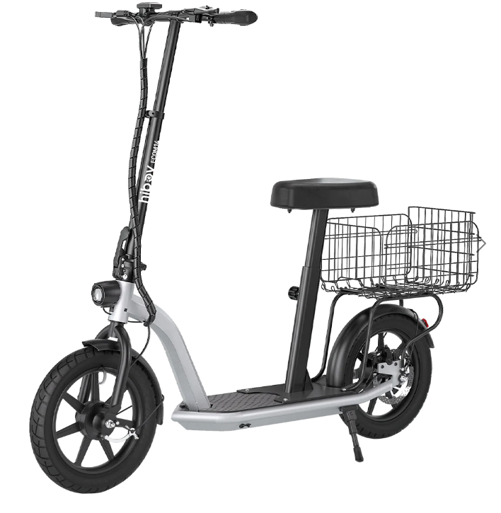 SCOOTER HIBOY ECOM 14 SILVER ELECTRIC w/ SEAT & BASKET EBS8006
