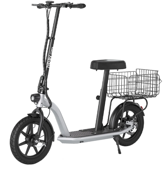 SCOOTER HIBOY ECOM 14 SILVER ELECTRIC w/ SEAT & BASKET EBK8006